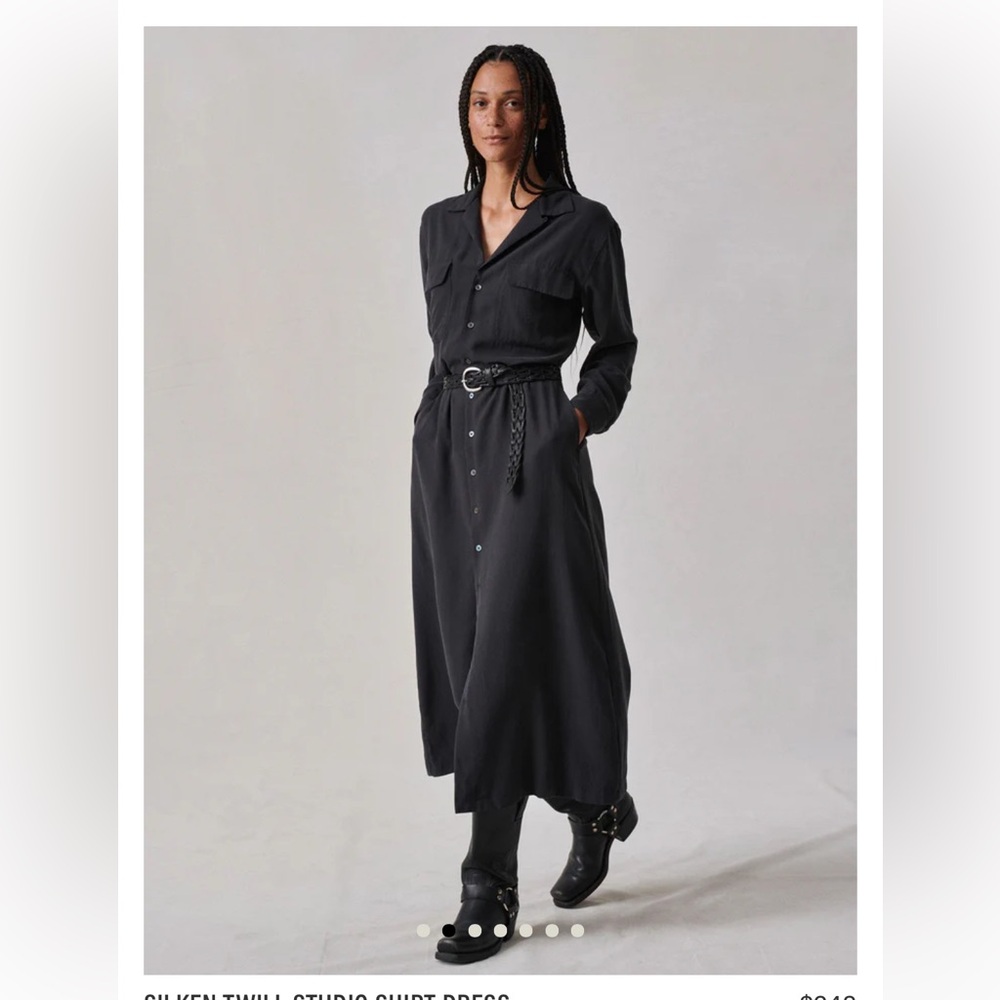 New Buck Mason Silken Twill Studio Shirt Dress Button Front Midi